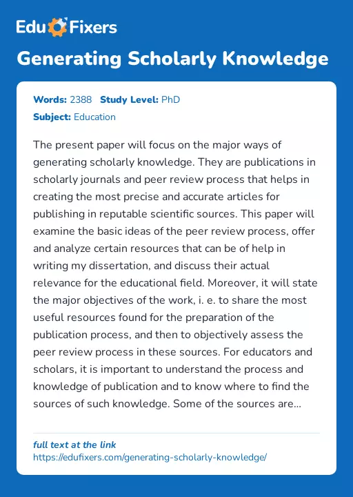 Generating Scholarly Knowledge - Essay Preview