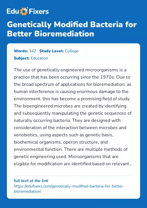 Genetically Modified Bacteria for Better Bioremediation - Essay Preview