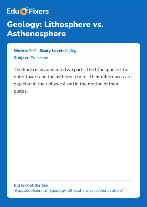 Geology: Lithosphere vs. Asthenosphere - Essay Preview
