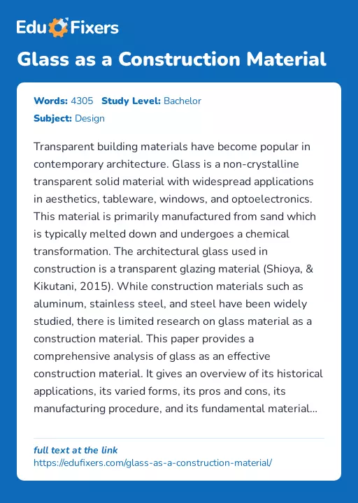 Glass as a Construction Material - Essay Preview