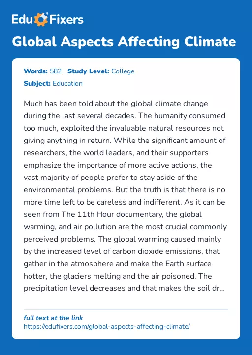 Global Aspects Affecting Climate - Essay Preview
