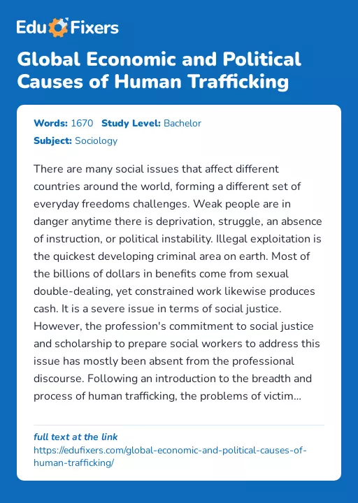 Global Economic and Political Causes of Human Trafficking - Essay Preview