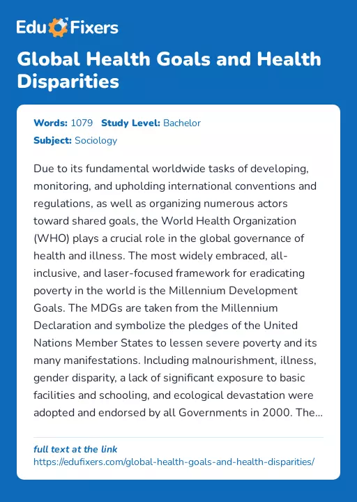 Global Health Goals and Health Disparities - Essay Preview