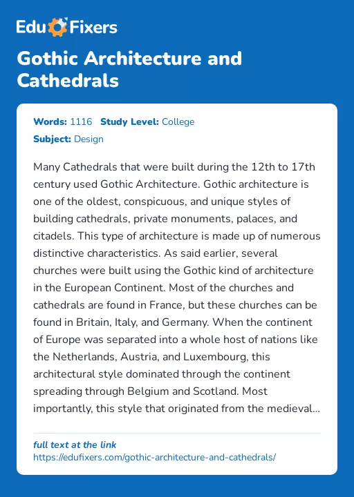 Gothic Architecture and Cathedrals - Essay Preview