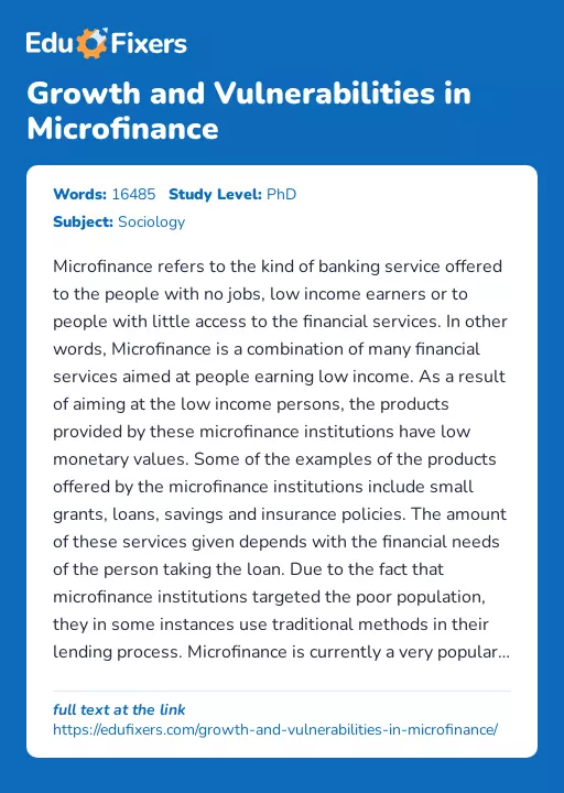 Growth and Vulnerabilities in Microfinance - Essay Preview