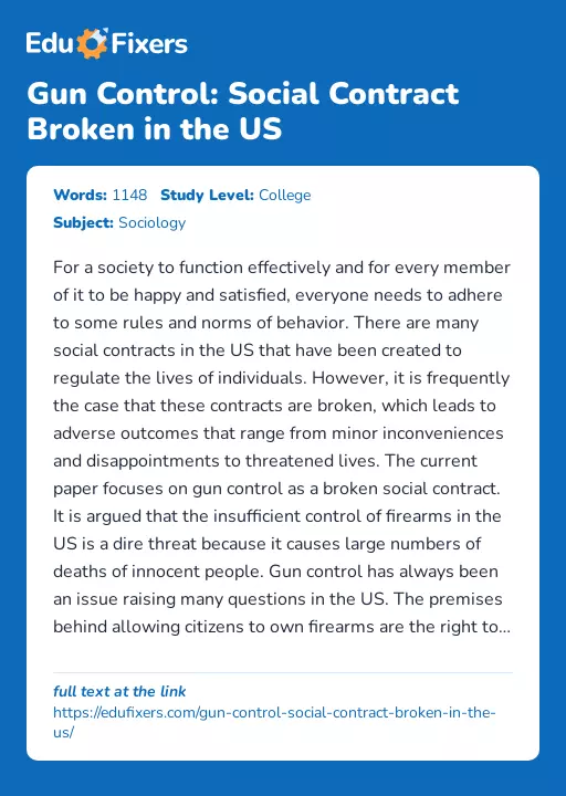 Gun Control: Social Contract Broken in the US - Essay Preview