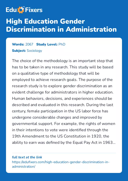 High Education Gender Discrimination in Administration - Essay Preview