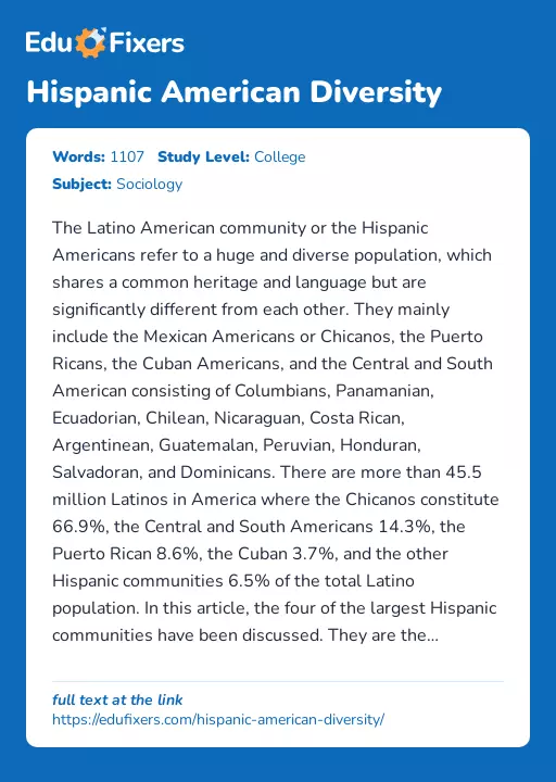 Hispanic American Diversity - Essay Preview