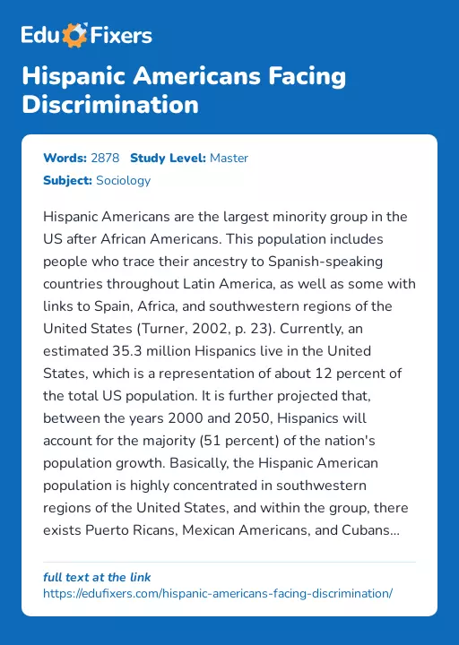 Hispanic Americans Facing Discrimination - Essay Preview