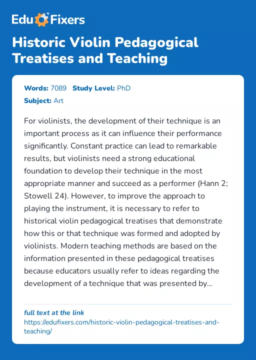 Historic Violin Pedagogical Treatises and Teaching - Essay Preview