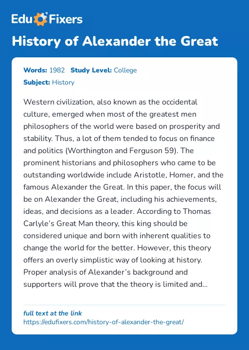 History of Alexander the Great - Essay Preview