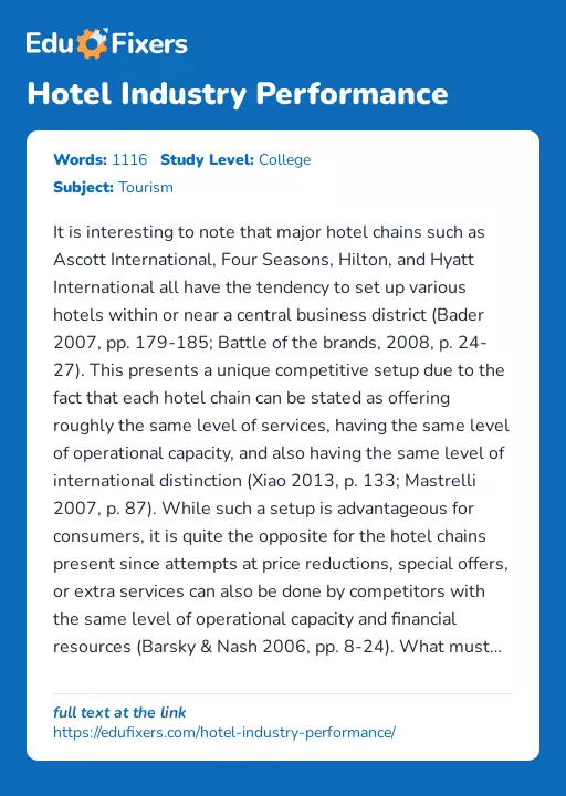 Hotel Industry Performance - Essay Preview