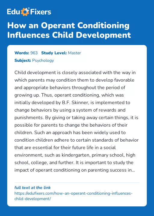How an Operant Conditioning Influences Child Development - Essay Preview