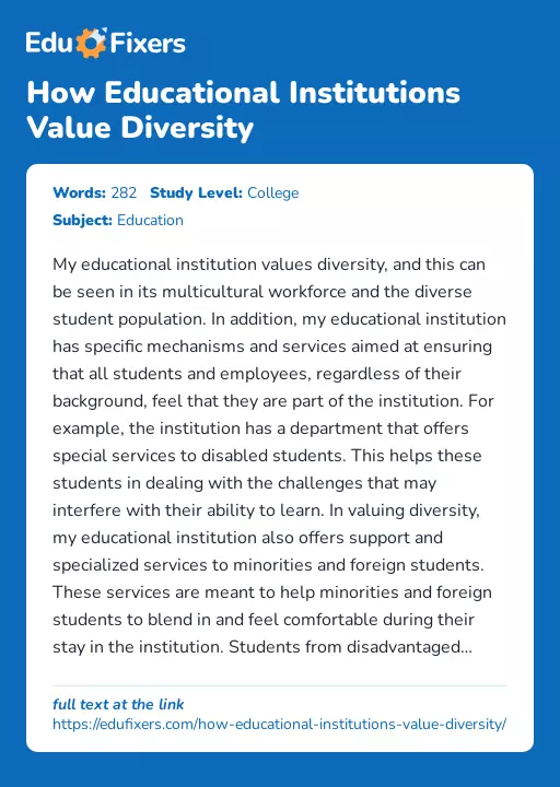 How Educational Institutions Value Diversity - Essay Preview