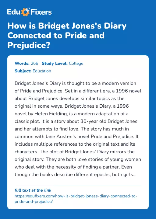 How is Bridget Jones's Diary Connected to Pride and Prejudice? - Essay Preview