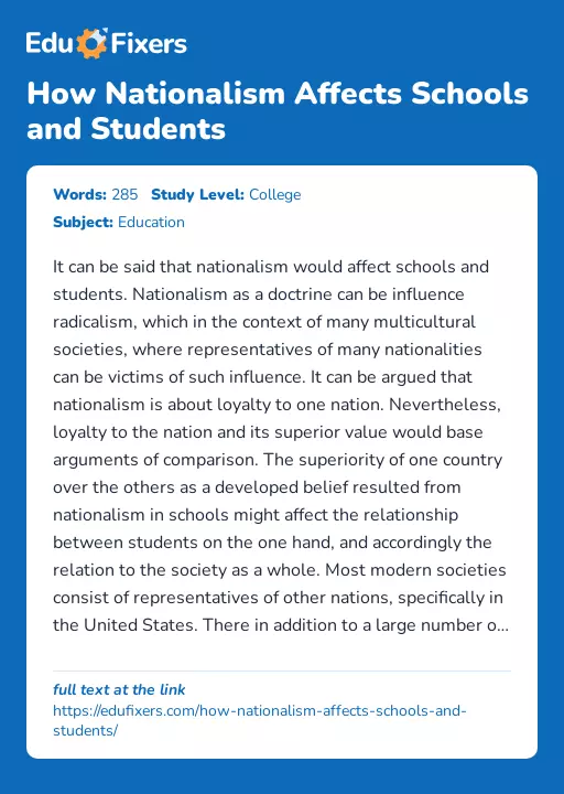How Nationalism Affects Schools and Students - Essay Preview