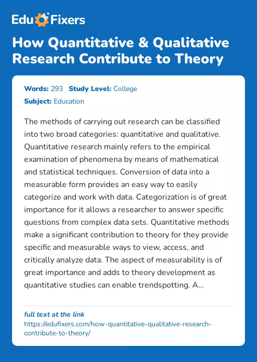 How Quantitative & Qualitative Research Contribute to Theory - Essay Preview