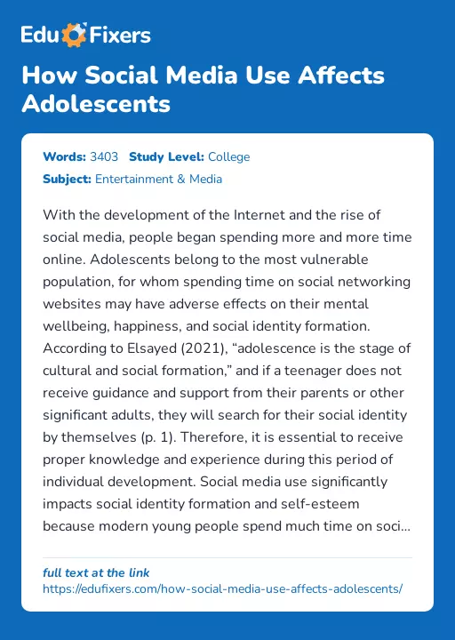 How Social Media Use Affects Adolescents - Essay Preview