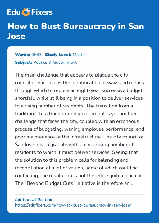 How to Bust Bureaucracy in San Jose - Essay Preview