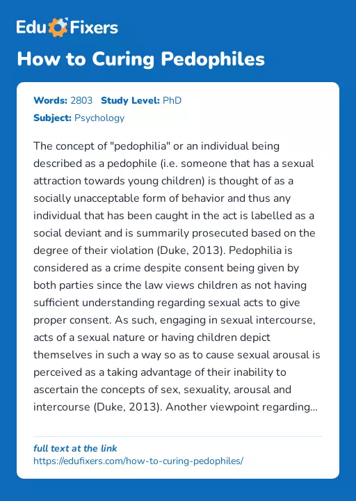 How to Curing Pedophiles - Essay Preview