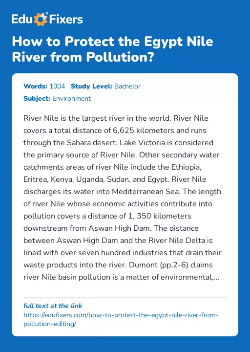 How to Protect the Egypt Nile River from Pollution? - Essay Preview