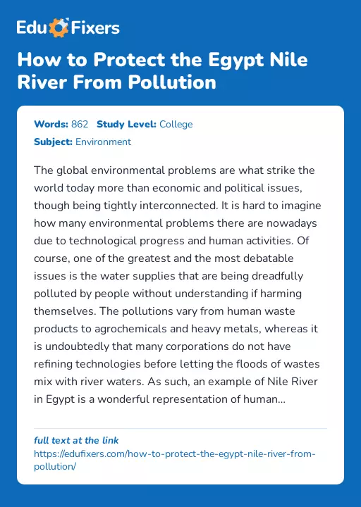 How to Protect the Egypt Nile River From Pollution - Essay Preview