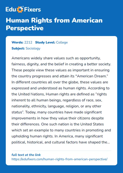 Human Rights from American Perspective - Essay Preview
