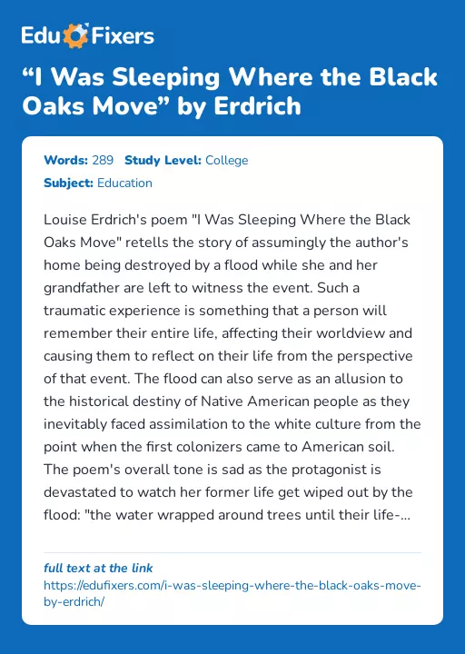 “I Was Sleeping Where the Black Oaks Move” by Erdrich - Essay Preview