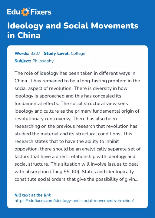 Ideology and Social Movements in China - Essay Preview