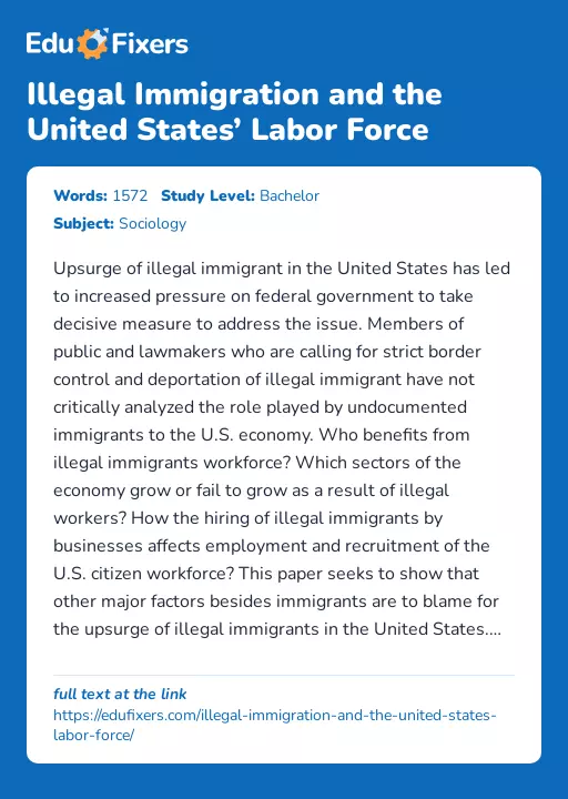 Illegal Immigration and the United States’ Labor Force - Essay Preview