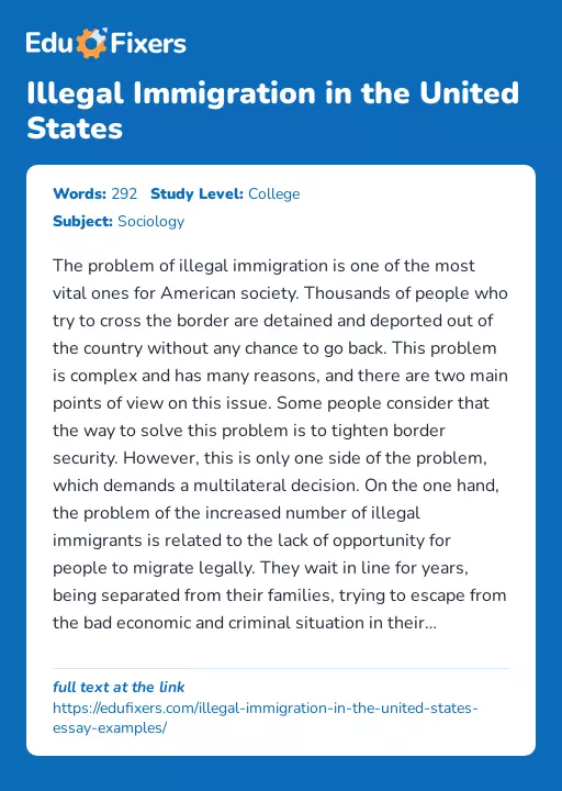 Illegal Immigration in the United States - Essay Preview