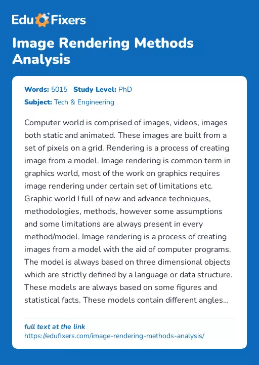 Image Rendering Methods Analysis - Essay Preview
