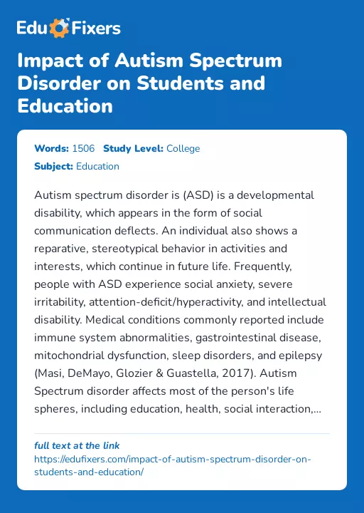 Impact of Autism Spectrum Disorder on Students and Education - Essay Preview