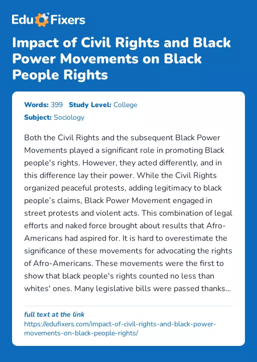 Impact of Civil Rights and Black Power Movements on Black People Rights - Essay Preview