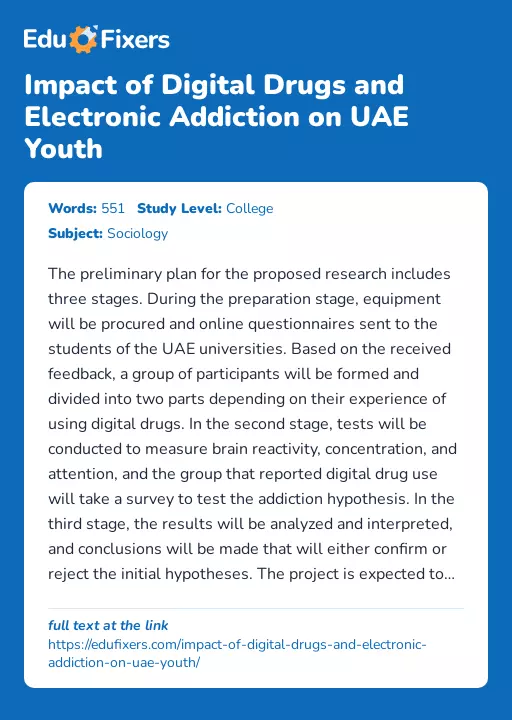Impact of Digital Drugs and Electronic Addiction on UAE Youth - Essay Preview