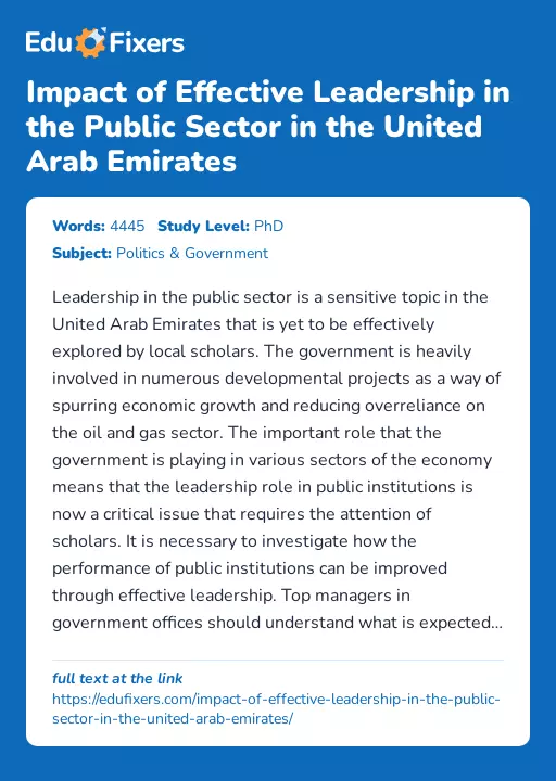 Impact of Effective Leadership in the Public Sector in the United Arab Emirates - Essay Preview