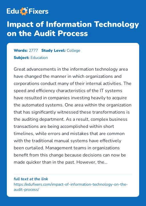 Impact of Information Technology on the Audit Process - Essay Preview