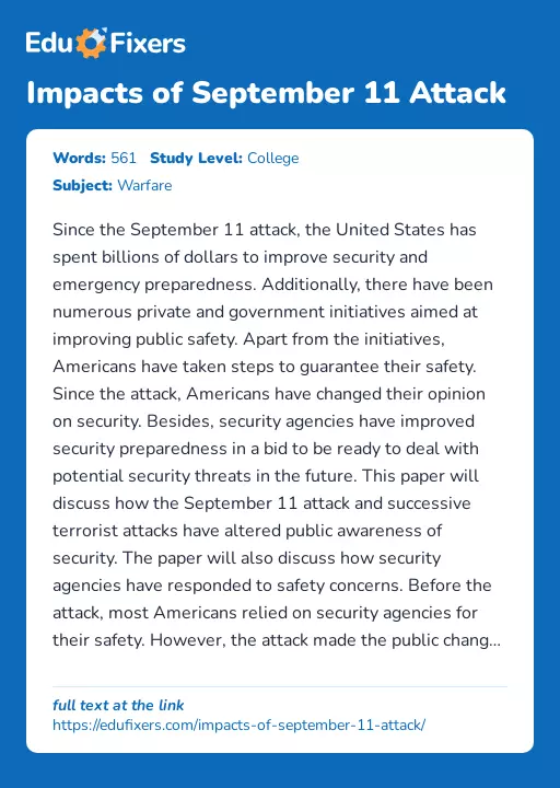 Impacts of September 11 Attack - Essay Preview