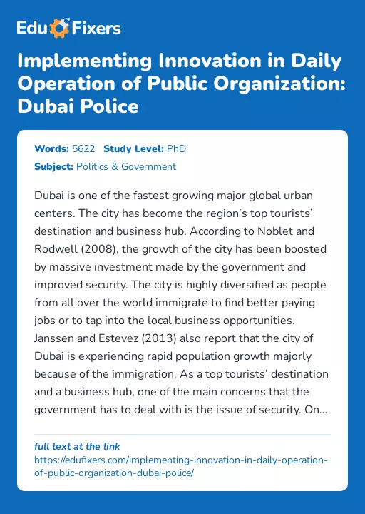 Implementing Innovation in Daily Operation of Public Organization: Dubai Police - Essay Preview