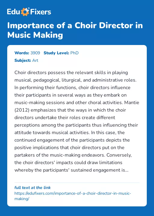 Importance of a Choir Director in Music Making - Essay Preview