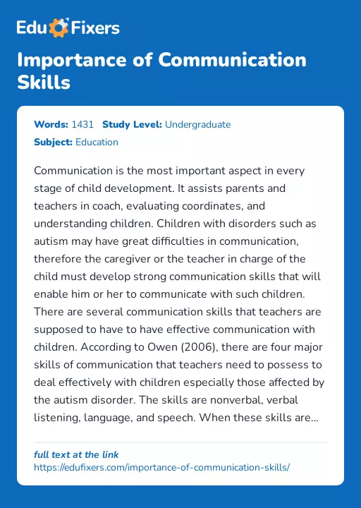 Importance of Communication Skills - Essay Preview
