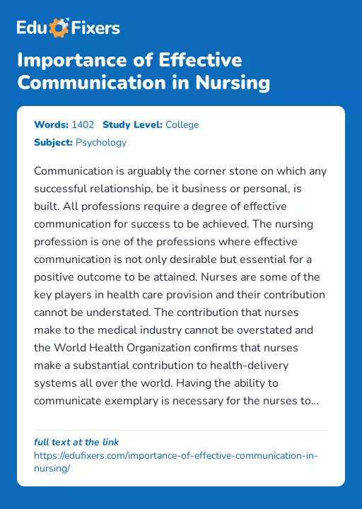 Importance of Effective Communication in Nursing - Essay Preview