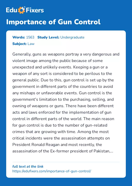 Importance of Gun Control - Essay Preview