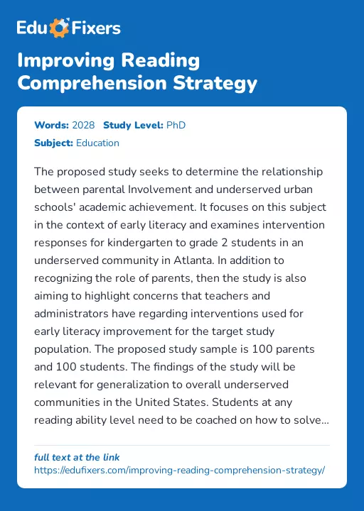 Improving Reading Comprehension Strategy - Essay Preview