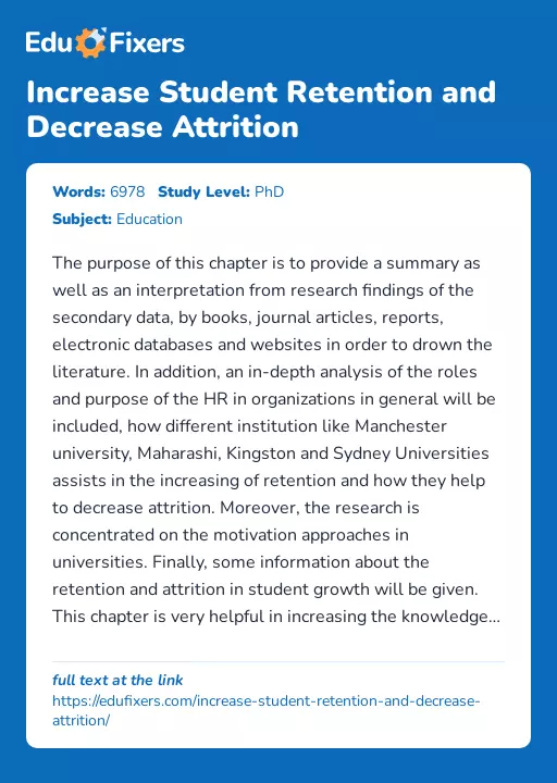Increase Student Retention and Decrease Attrition - Essay Preview