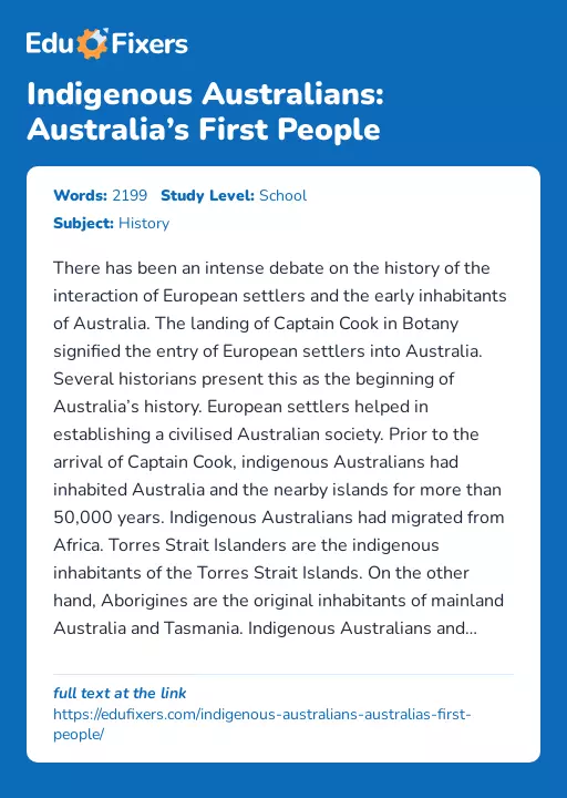 Indigenous Australians: Australia’s First People - Essay Preview