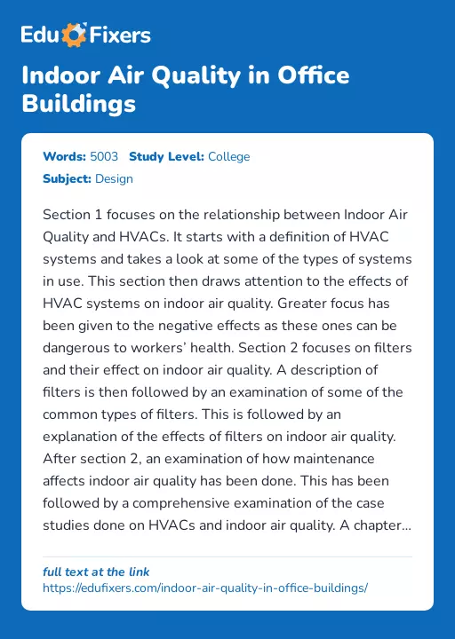 Indoor Air Quality in Office Buildings - Essay Preview