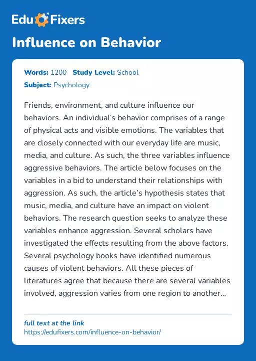 Influence on Behavior - Essay Preview