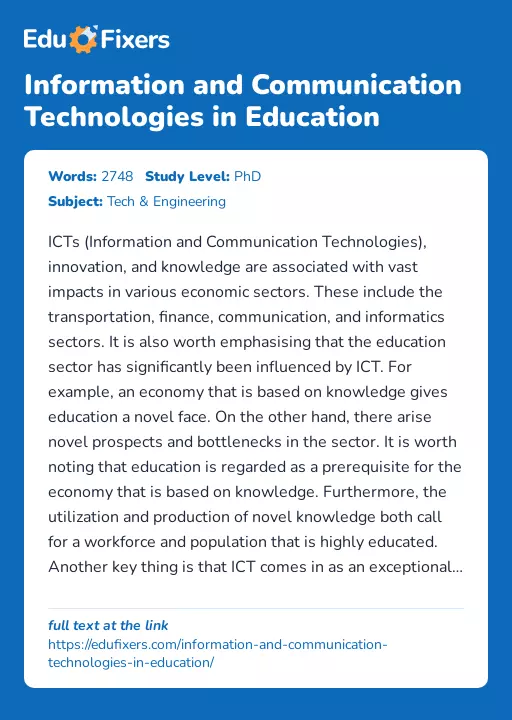 Information and Communication Technologies in Education - Essay Preview