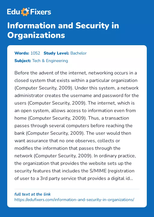 Information and Security in Organizations - Essay Preview